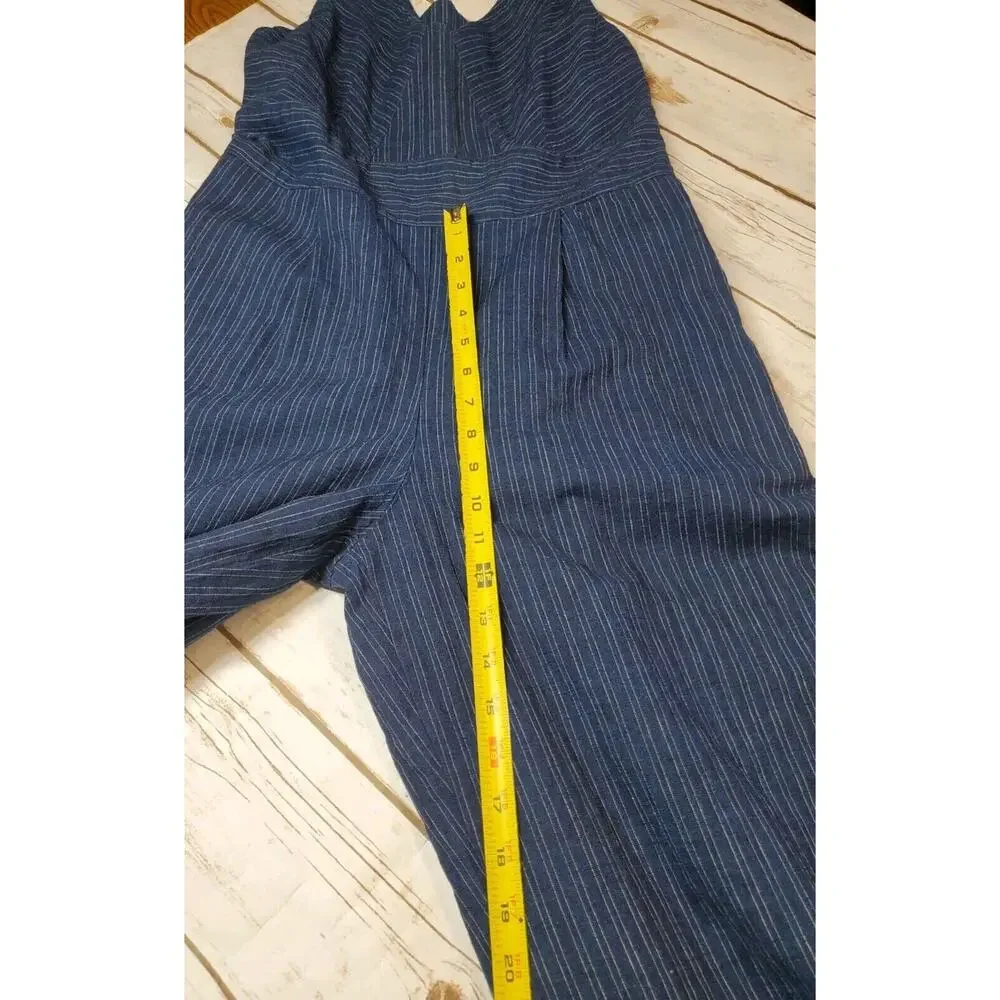 Banana Republic Womens 2 Jumpsuit Wide-Leg Crop Linen Pockets Indigo‎ Striped